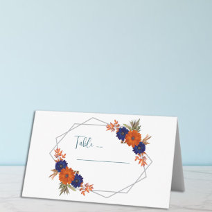 Tarjeta De Asiento Boda floral naranja naval azul otoño rústico