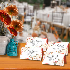 Tarjeta De Asiento Boda floral Naranja quemado moderno