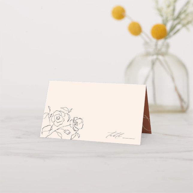 Tarjeta De Asiento Boda floral Neutral Delicado Bella Artes Mínimo (Anverso)