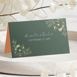 Tarjeta De Asiento Boda Floral Olive Green y Terracotta
