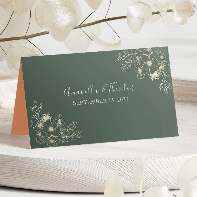 Tarjeta De Asiento Boda Floral Olive Green y Terracotta (Subido por el creador)