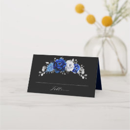 Tarjeta De Asiento Boda floral plateado metálico azul real Pl