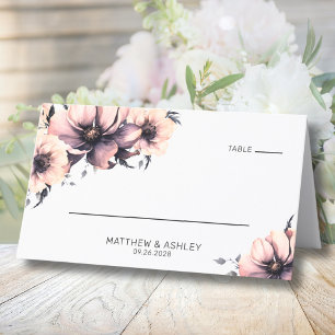 Tarjeta De Asiento Boda floral rosa de acuarela elegante moderna