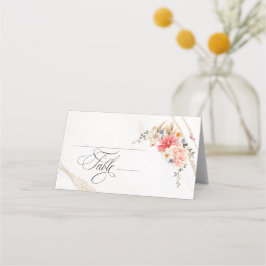 Tarjeta De Asiento Boda floral rosa de caligrafía de lujo