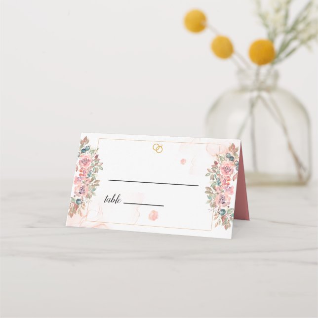Tarjeta De Asiento Boda floral rosa moderno (Anverso)
