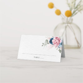 Tarjeta De Asiento Boda floral rosa pastel azul de la Marina de Rubor