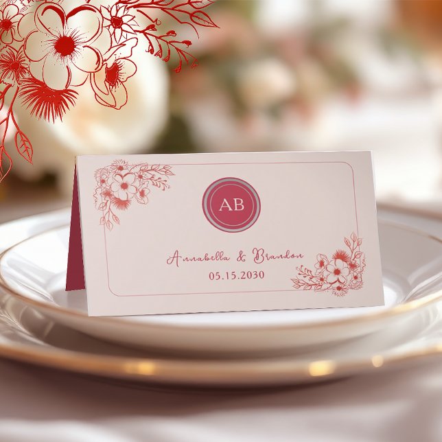 Tarjeta De Asiento Boda floral rosa rojo (Subido por el creador)