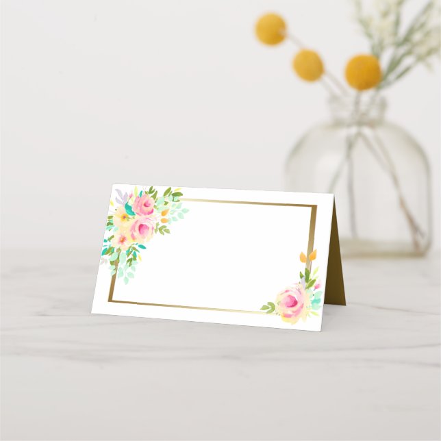 Tarjeta De Asiento Boda Floral Rosa Rosa Rosa Rosa Rosada (Anverso)