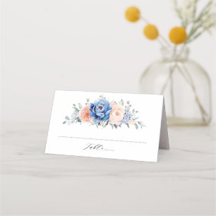 Tarjeta De Asiento Boda floral rosa Rubor con pizarra azul turbia