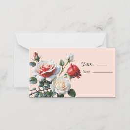 Tarjeta De Asiento boda floral rosas rojas blancas de color rosa boni