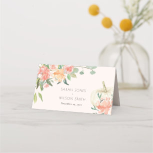Tarjeta De Asiento Boda floral Rubor de calabaza blanca suave