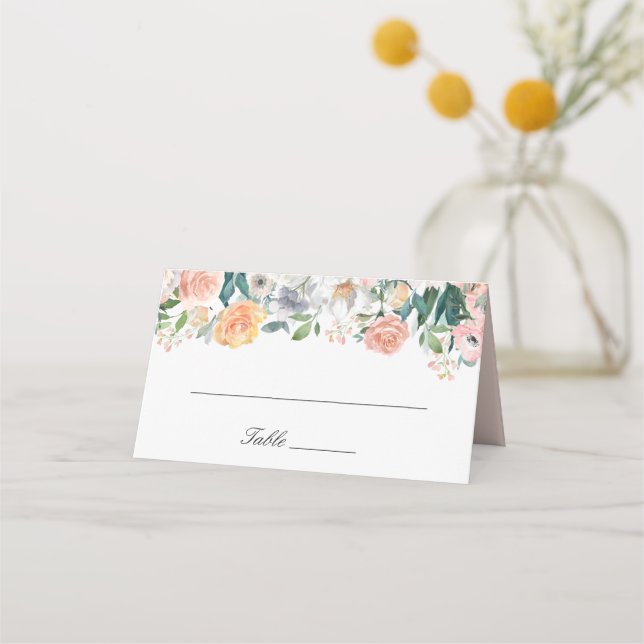 Tarjeta De Asiento Boda floral Rubor Peach White Garden (Anverso)