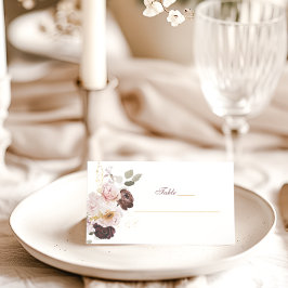 Tarjeta De Asiento Boda floral Rubor Peony & Gold Burgundy