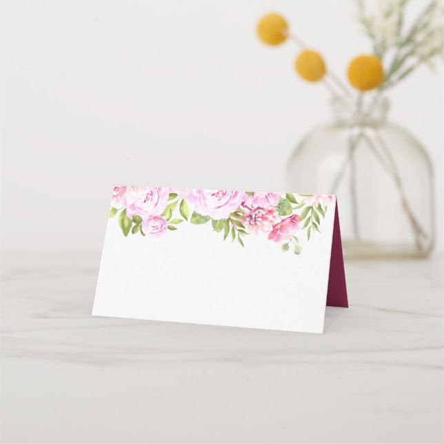 Tarjeta De Asiento Boda floral Rubor Pink Peony Greenery (Anverso)