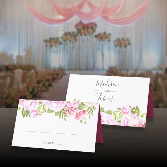Tarjeta De Asiento Boda floral Rubor Pink Peony Greenery (Blush Pink Peony Greenery Floral Wedding Place Card)