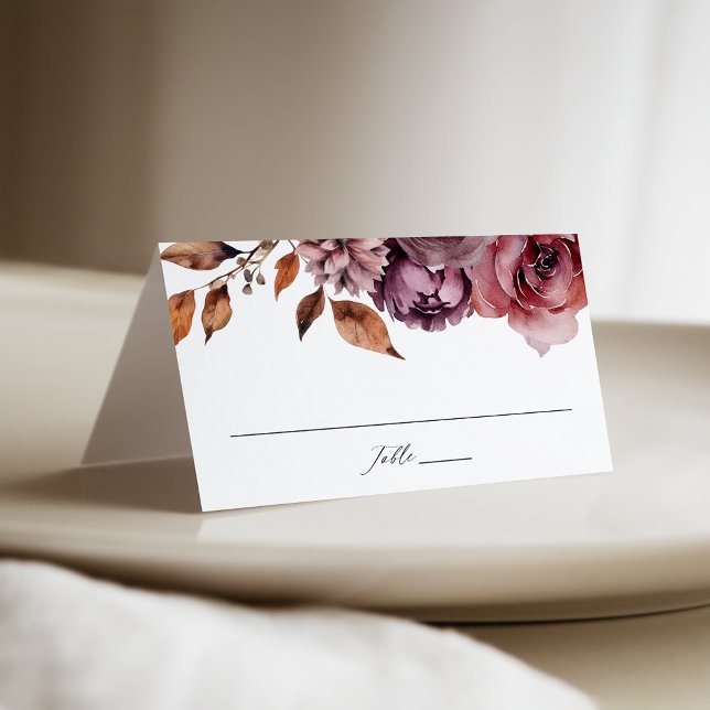 Tarjeta De Asiento Boda floral Rustic Autumn Marsala (Subido por el creador)