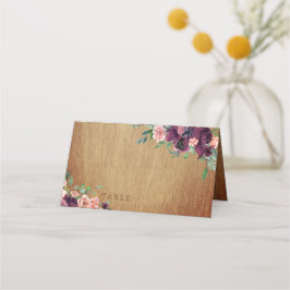 Tarjeta De Asiento Boda floral Rustic Wood Burgundy Rubor