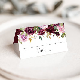 Tarjeta De Asiento Boda floral rústica rosa burgundy y púrpura