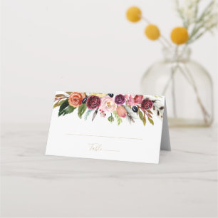 Tarjeta De Asiento Boda floral tropical Boho de la pluma de oro