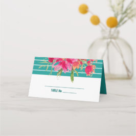 Tarjeta De Asiento Boda floral turquesa Fuchsia acuarela