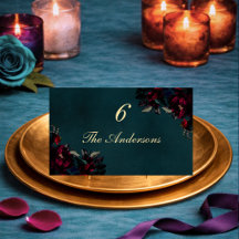 Boda floral turquesa rojo oscuro gótico