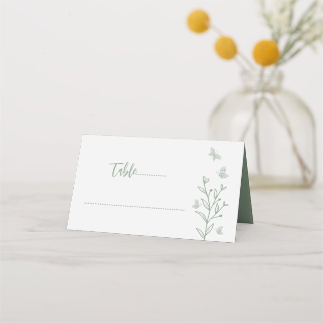 Tarjeta De Asiento Boda floral verde salado simple (Anverso)