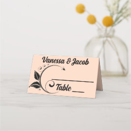 Tarjeta De Asiento Boda Flouridage de color negro en rosa