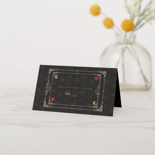 Tarjeta De Asiento Boda Flourish Gold Art Deco Casino Vegas Poker (Anverso)
