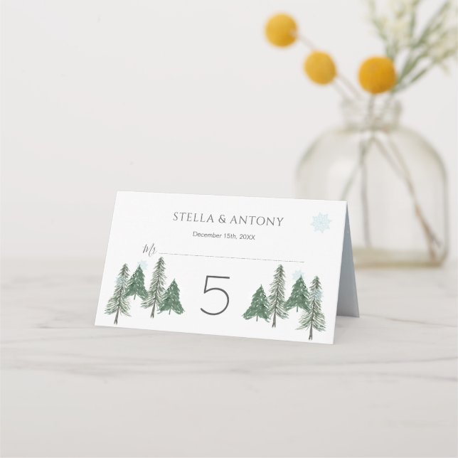 Tarjeta De Asiento Boda forestal de bosques de pinos (Anverso)