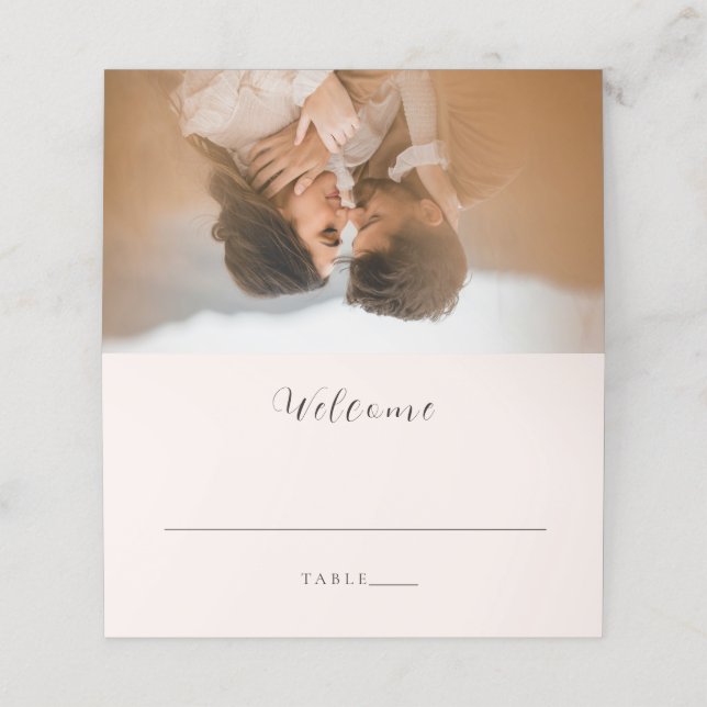 Tarjeta De Asiento Boda Foto Neutral Terroso Moderna (Exterior desplegado)