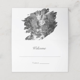Tarjeta De Asiento Boda fotográfico de pincel moderno   Blanca