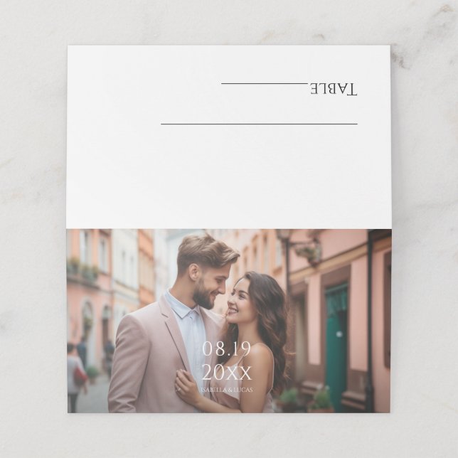 Tarjeta De Asiento Boda fotográfico personalizado moderno (Exterior desplegado)