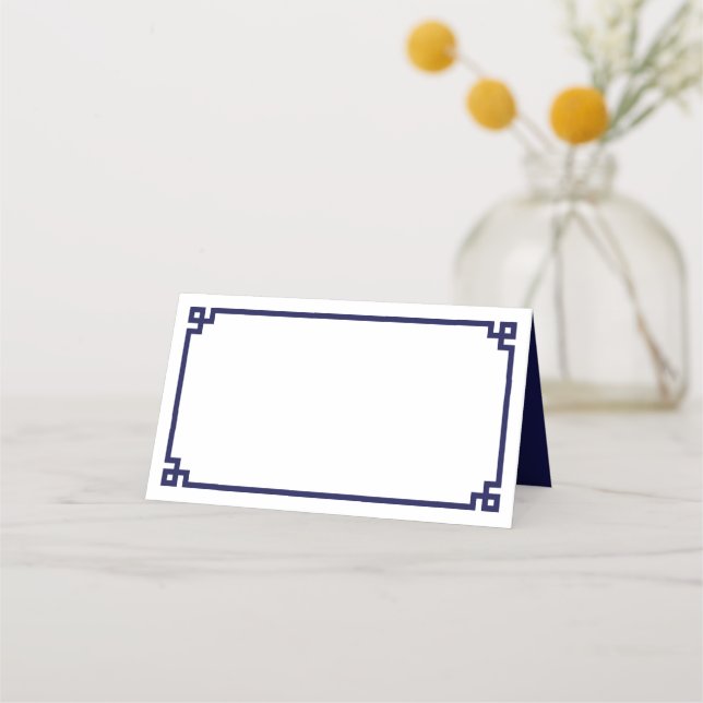 Tarjeta De Asiento Boda fronterizo de clave griega azul de la marina (Anverso)