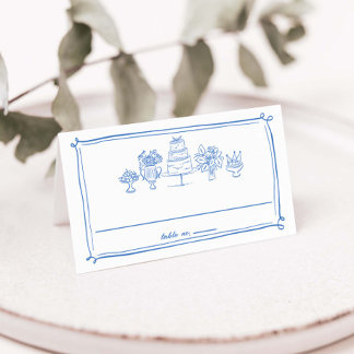 Tarjeta De Asiento Boda Garabatos Dibujos a Mano Elegantes Líneas