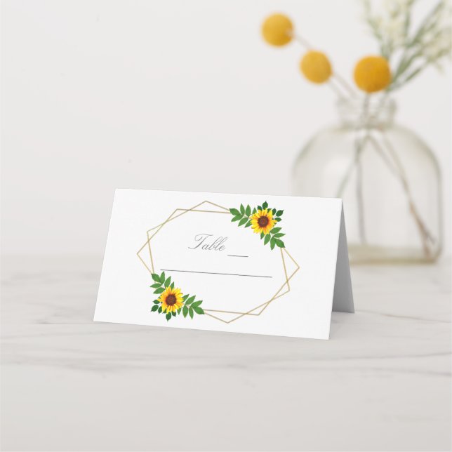 Tarjeta De Asiento Boda geométrico de girasol (Anverso)