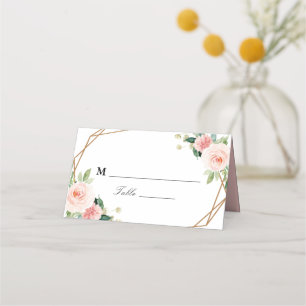 Tarjeta De Asiento Boda geométrico de la acuarela de color rosa flora