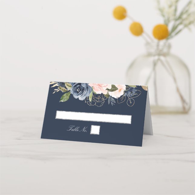 Tarjeta De Asiento Boda geométrico de plata floral y rubia (Anverso)