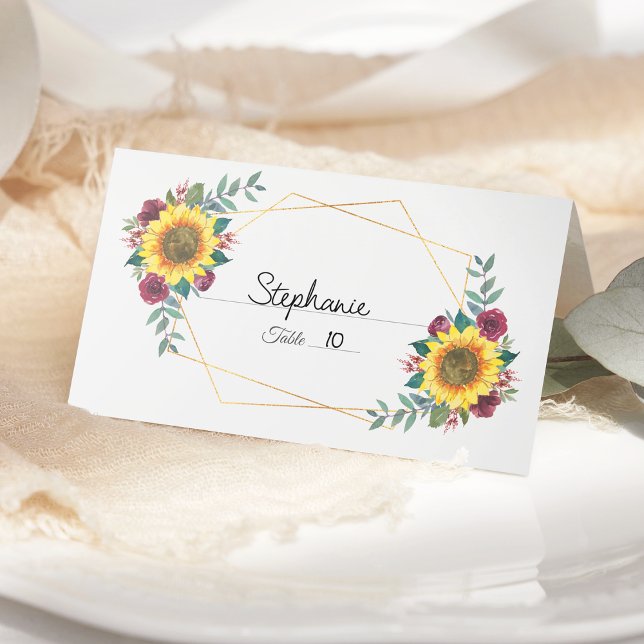Tarjeta De Asiento Boda Geométrico Floral de Borgoña de Girasol (Subido por el creador)