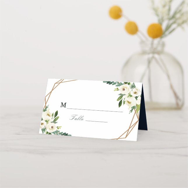 Tarjeta De Asiento Boda geométrico floral marfil-blanco (Anverso)