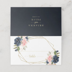 Tarjeta De Asiento Boda Geométrico Navy Rubor Floral Gold