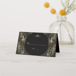 Tarjeta De Asiento Boda Glam Gold Art Deco Peacocks