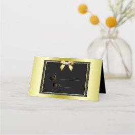 Tarjeta De Asiento Boda Glamurosa Arco de Oro y Brillo Negro