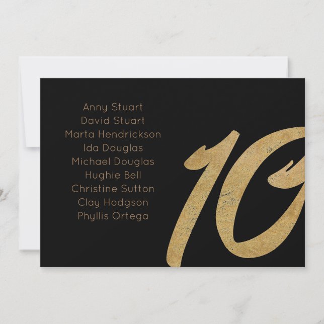 Tarjeta de asiento Boda Gold Black 10 (Anverso)
