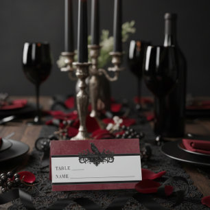 Tarjeta De Asiento Boda gótica de cuervo negro vino oscuro para siemp