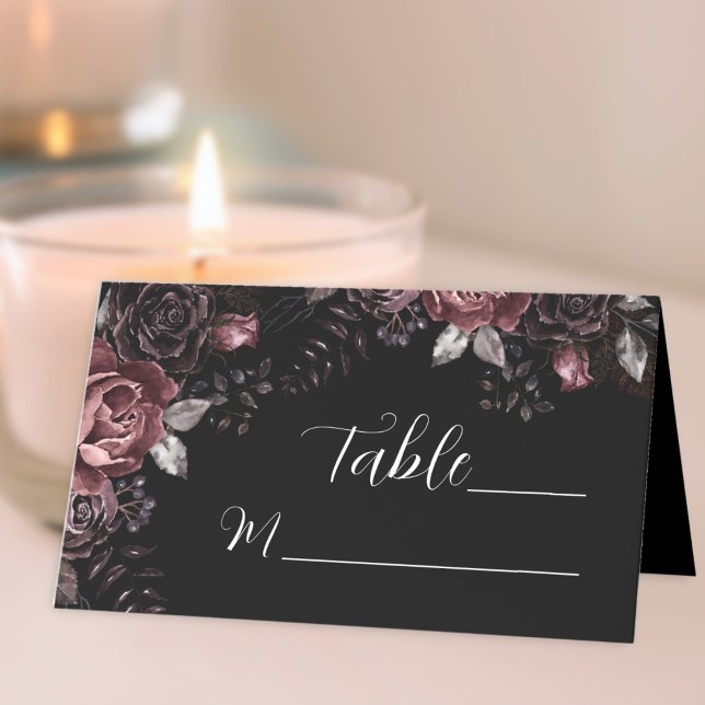 Tarjeta De Asiento Boda gótico Mesa Black Dark Florals (Subido por el creador)
