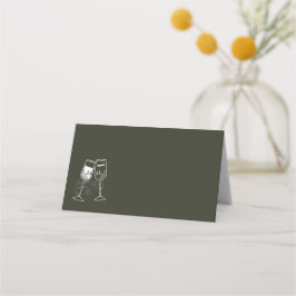 Tarjeta De Asiento Boda Green Blank de madera de oliva de champán