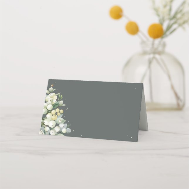 Tarjeta De Asiento Boda Gris Verde Snowberry+Eucalipto (Anverso)