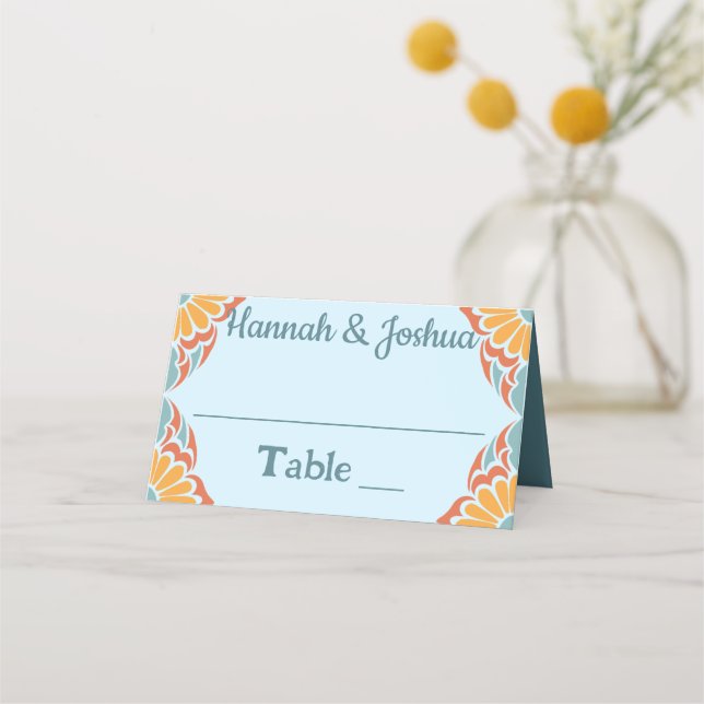 Tarjeta De Asiento Boda Groovy Light Blue (Anverso)