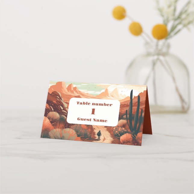 Tarjeta De Asiento Boda ilustrado de Boho Desert Cactus (Anverso)
