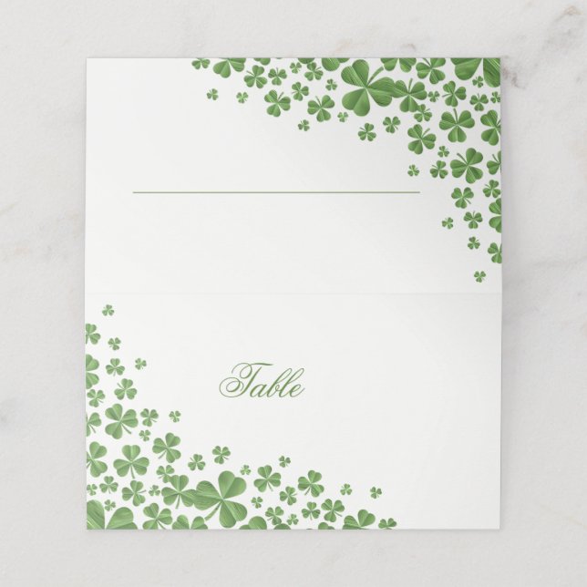 Tarjeta De Asiento Boda Irlandés Green Shamrock (Exterior desplegado)